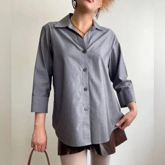 Foxcroft Non-Iron Fitted Women's Shirt Size 4 Gray 100% Cotton business casual - Picture 1 of 4